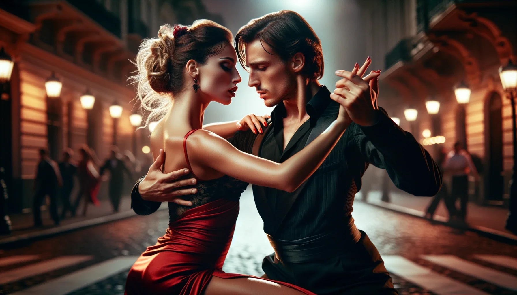 Stylized artwork of a couple dancing tango