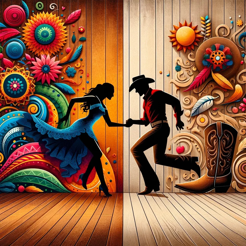 Colorful stylized artwork of people dancing together