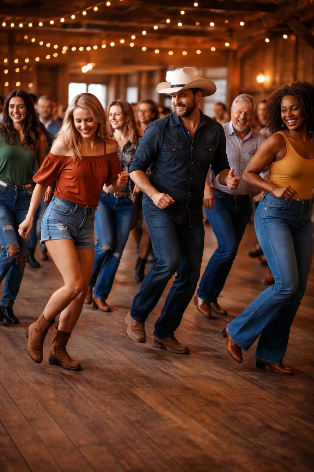 Stylized artwork of a social dance gathering