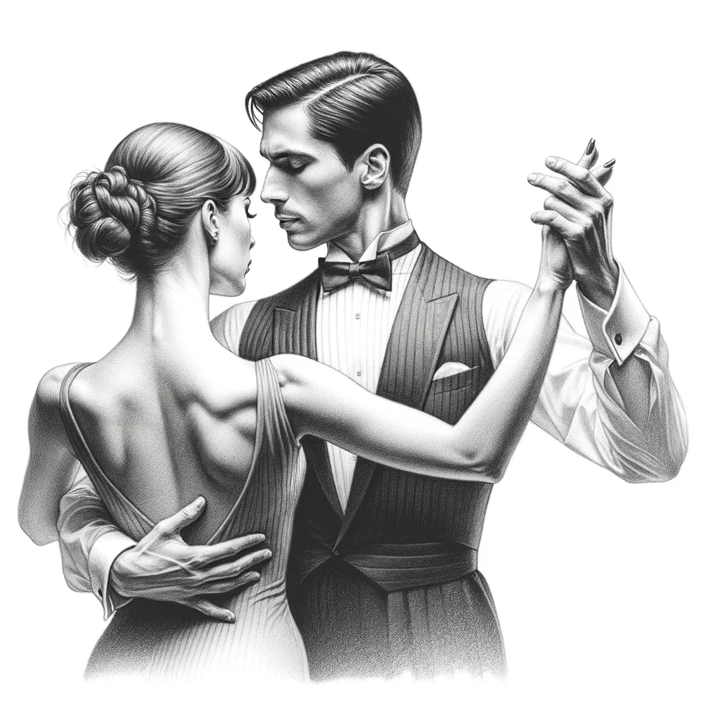 Stylized graphite artwork of a wedding couple dancing
